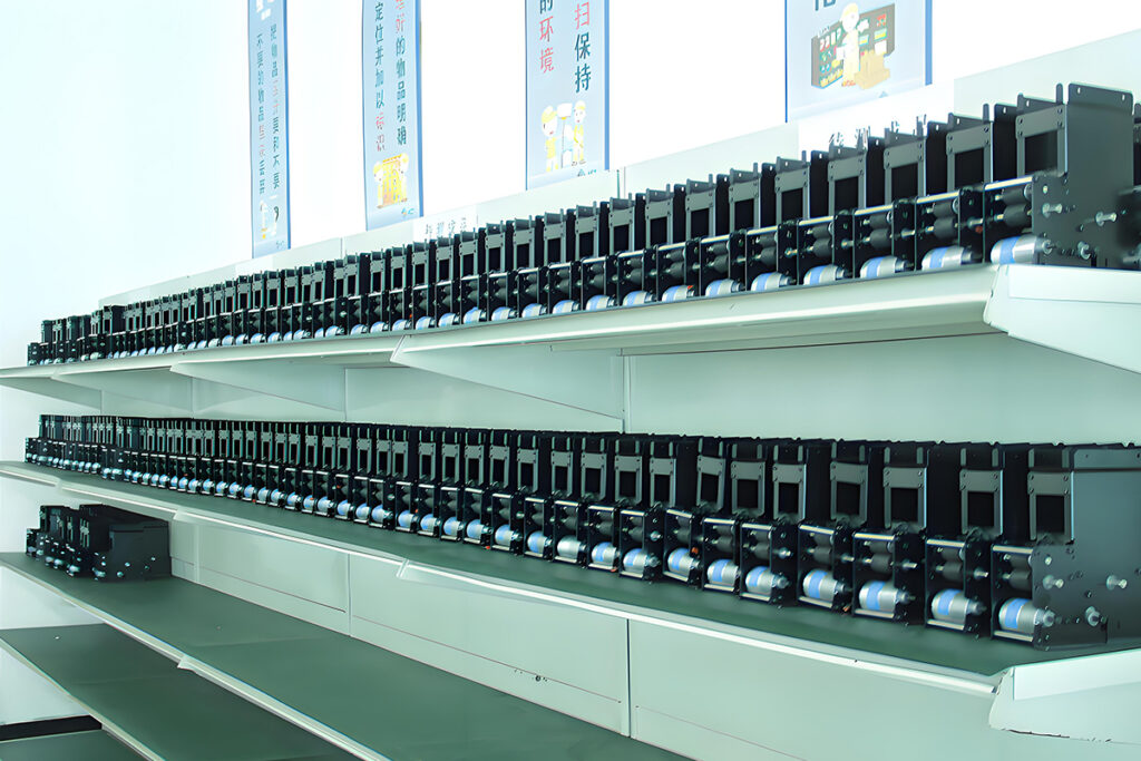 lots of card dispensers on shelves